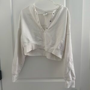 Aerie offline throwback snap crew neck sweatshirt white medium